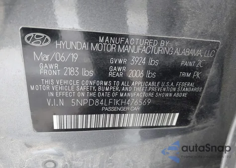 2019 Hyundai Elantra Sel z USA, uszkodzony, nr VIN 5NPD84LF1KH476569